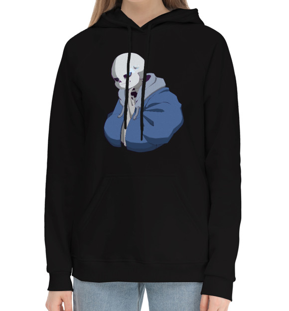 Женский хлопковый худи с притом Бед тайм Санс цвета Черный Женский хлопковый худи с изображением Бед тайм Санс цвета Черный