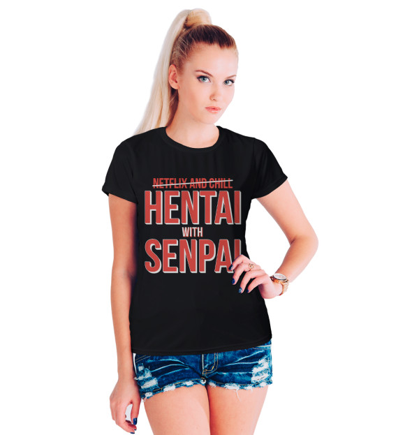 Женская футболка с изображением Senpai цвета Белый