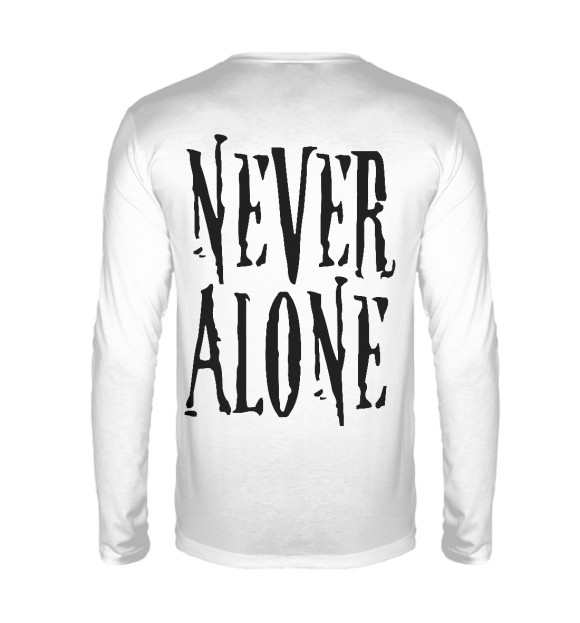 Мужской лонгслив с притом Never alone цвета Белый Мужской лонгслив с изображением Never alone цвета Белый