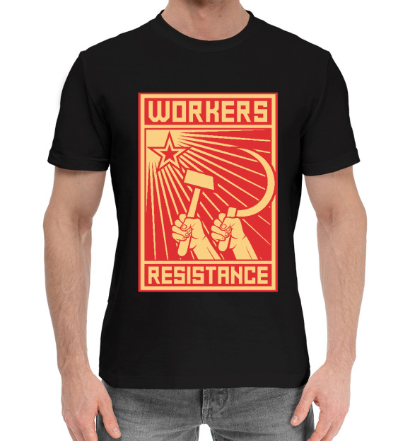 Мужская хлопковая футболка с изображением Рабочее сопротивление цвета Черный