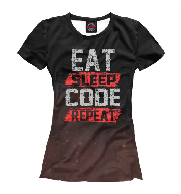 Футболка для девочек с изображением Eat sleep code repeat цвета Белый