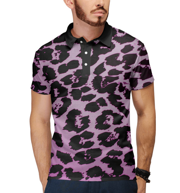 Мужское поло с изображением Розовый леопард цвета Белый