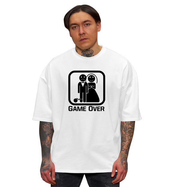 Мужская футболка оверсайз с изображением Game Over цвета Белый