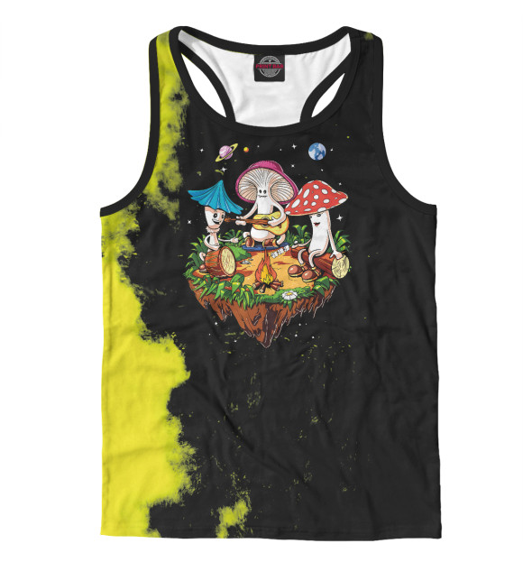 Мужская майка-борцовка с изображением Hippie Mushrooms Camping цвета Белый