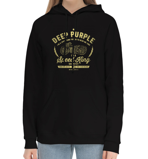 Женский хлопковый худи с изображением Deep Purple цвета Черный