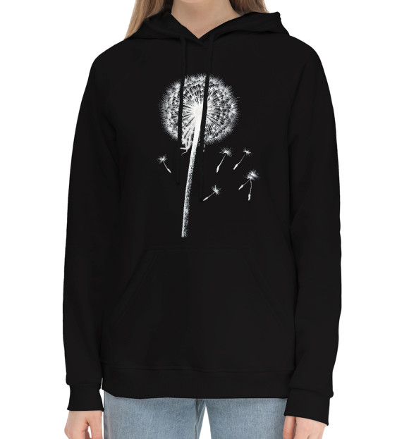 Женский хлопковый худи с изображением Одуванчик цвета Черный