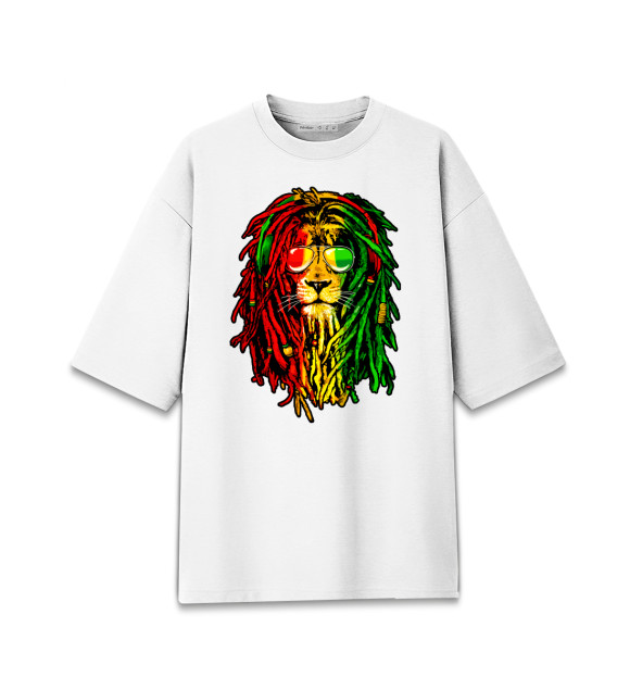 Женская футболка оверсайз с изображением Ямайский лев цвета Белый