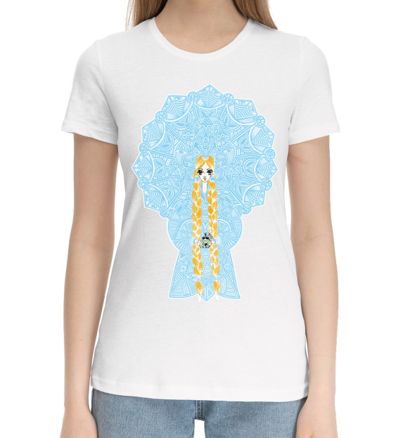 Женская хлопковая футболка с изображением Русская красавица цвета Белый