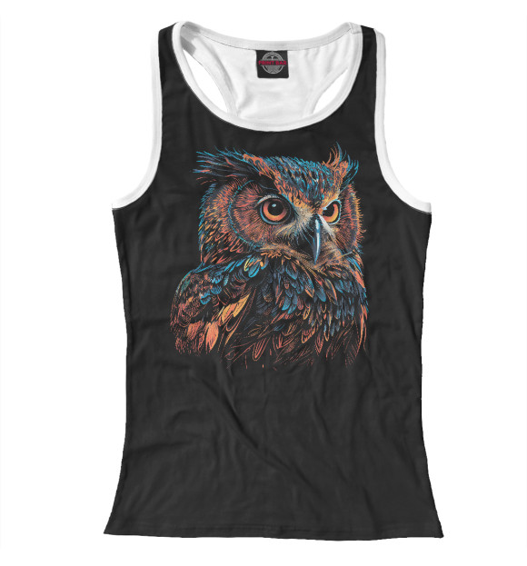 Женская майка-борцовка с изображением Сова в ярких цветах цвета Белый