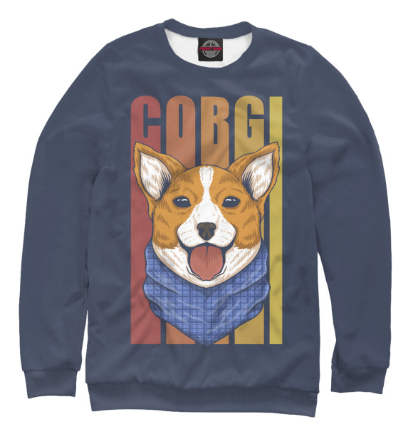 Мужской свитшот с изображением CORGI цвета Белый