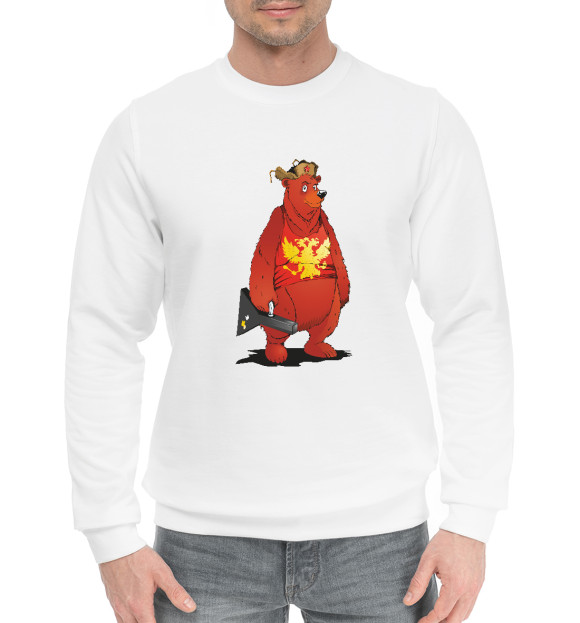 Мужской хлопковый свитшот с изображением Медведь с балалайкой цвета Белый