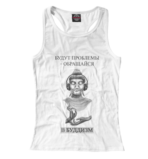 Женская майка-борцовка с изображением Будда цвета Белый