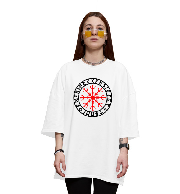 Женская футболка оверсайз с изображением Руны Шлем Ужасов цвета Белый