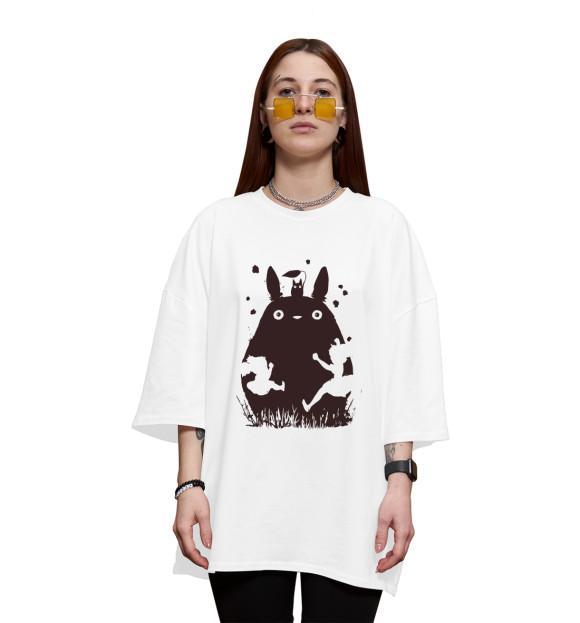 Женская футболка оверсайз с изображением Totoro цвета Белый