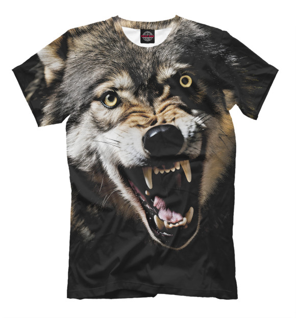 Мужская футболка с изображением Рычащий волк цвета Белый