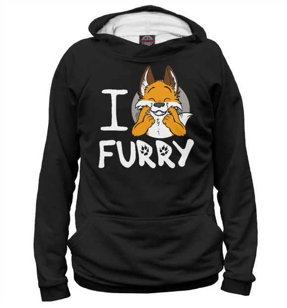 Женское худи с изображением I love furryм цвета Белый