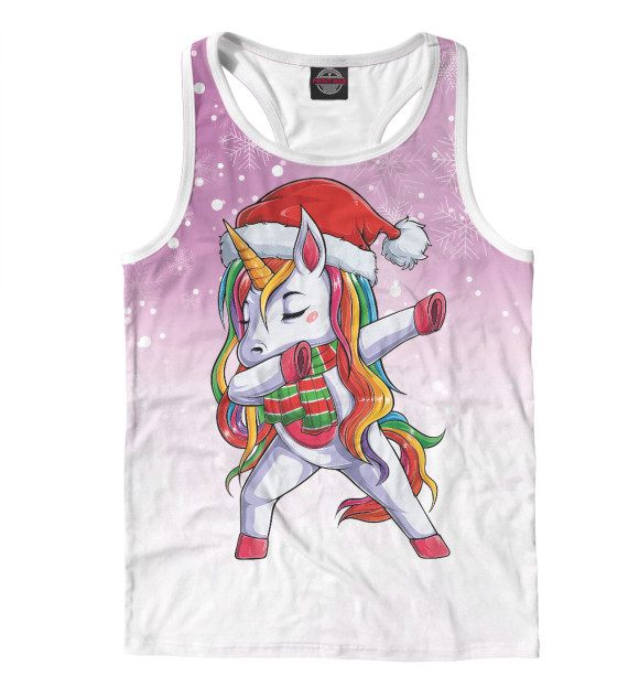 Мужская майка-борцовка с изображением Xmas Unicorn Dabbing цвета Белый