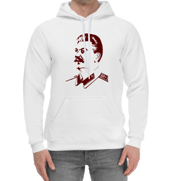 Мужской хлопковый худи с изображением Сталин Иосиф Виссарионович цвета Белый