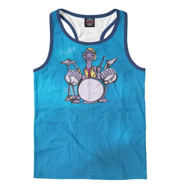 Мужская майка-борцовка с изображением Dinosaur on the Drums цвета Белый