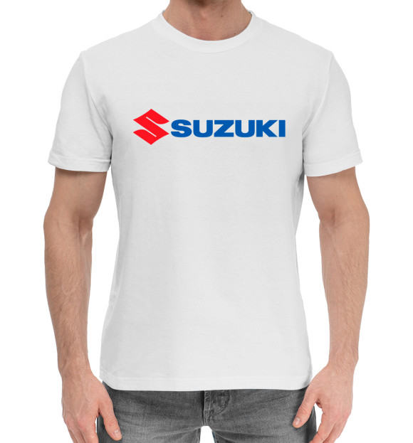 Мужская хлопковая футболка с изображением Suzuki цвета Белый