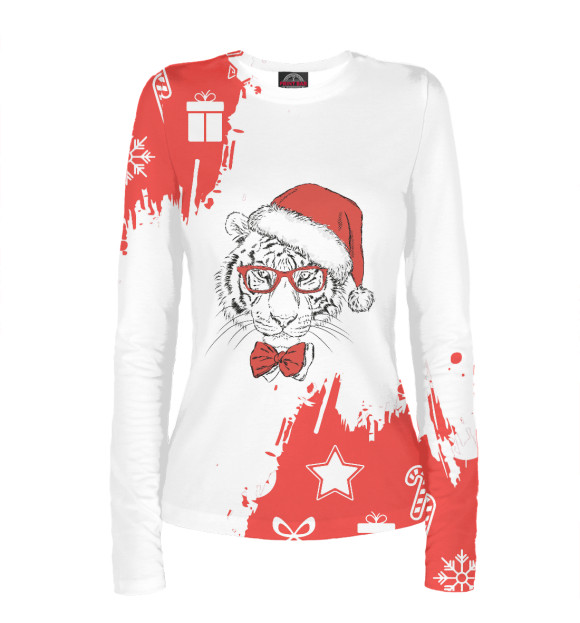 Женский лонгслив с изображением Новогодний Тигр цвета Белый