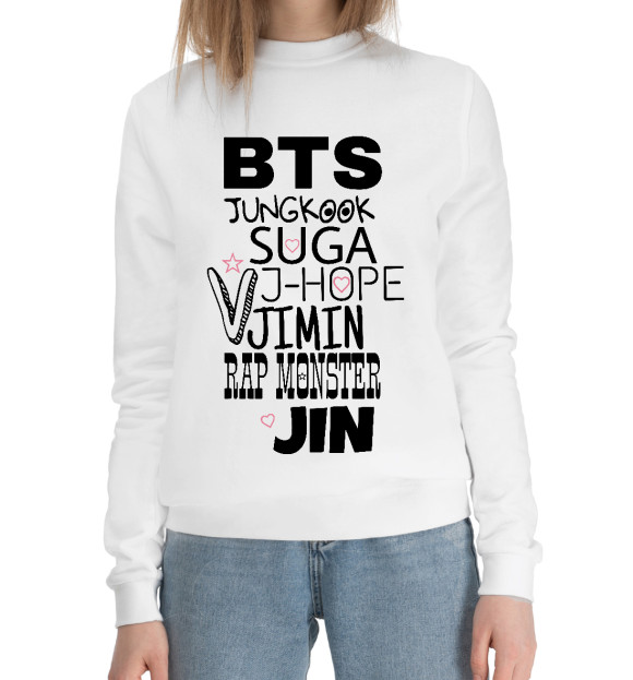 Женский хлопковый свитшот с изображением BTS цвета Белый