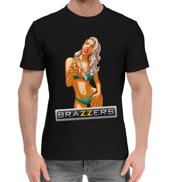 Мужская хлопковая футболка с изображением Brazzers цвета Черный