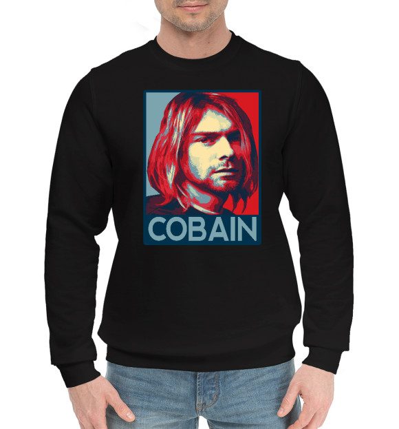 Мужской хлопковый свитшот с изображением Kurt Cobain (Nirvana) цвета Черный