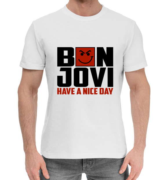 Мужская хлопковая футболка с изображением Bon Jovi цвета Белый