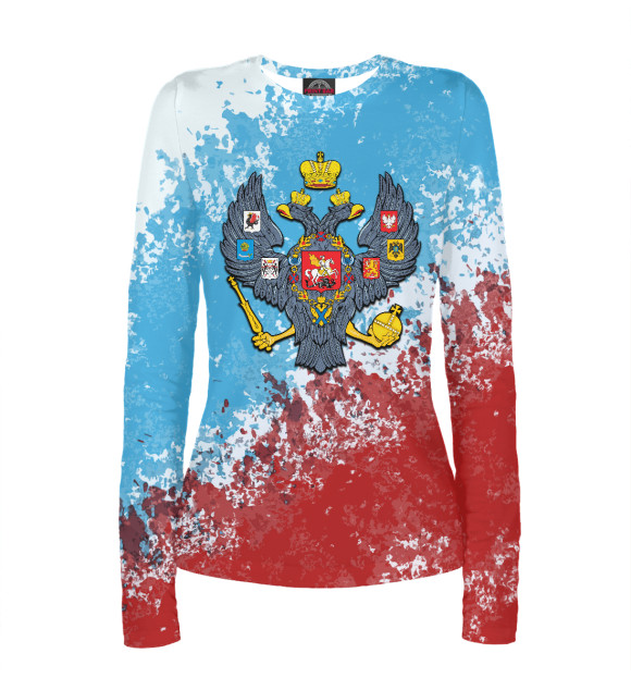 Женский лонгслив с изображением Russia триколор герб цвета Белый