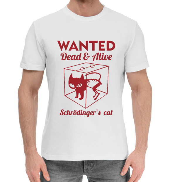 Мужская хлопковая футболка с притом Wanted Cat цвета Белый Мужская хлопковая футболка с изображением Wanted Cat цвета Белый