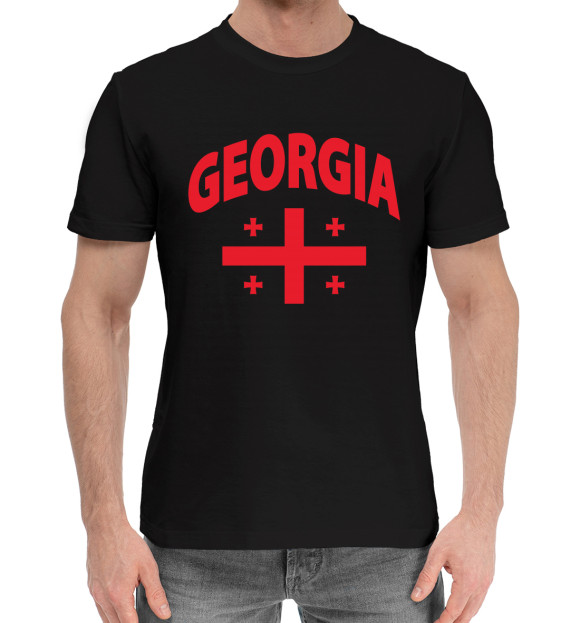 Мужская хлопковая футболка с изображением Грузия цвета Черный