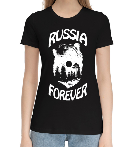 Женская хлопковая футболка с изображением Россия навсегда. цвета Черный