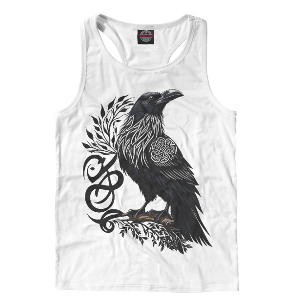 Мужская майка-борцовка с изображением Славянский ворон в кельтском стиле цвета Белый