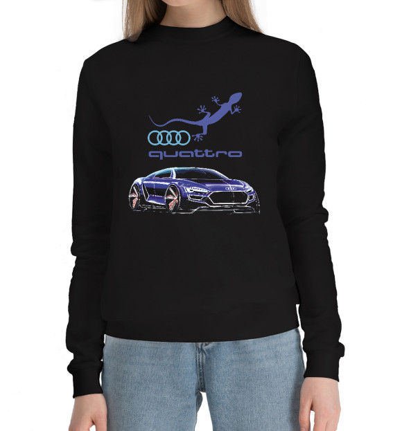 Женский хлопковый свитшот с изображением Audi quattro цвета Черный