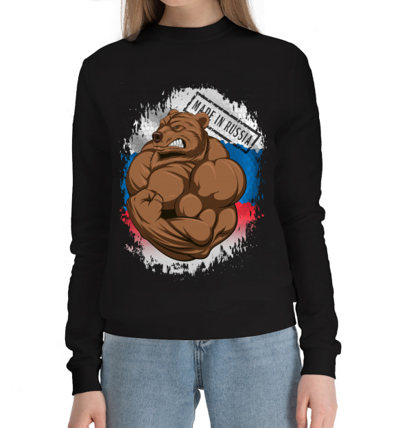 Женский хлопковый свитшот с изображением Медведь цвета Черный