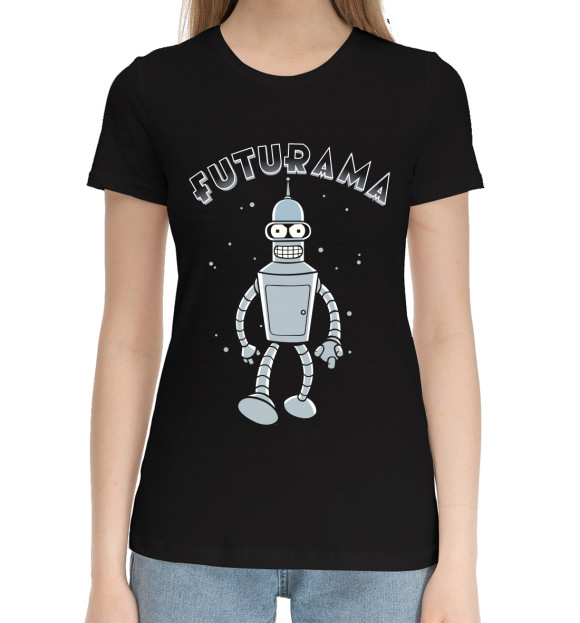 Женская хлопковая футболка с изображением Futurama цвета Черный