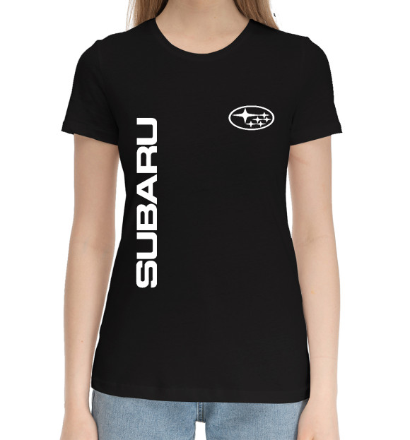 Женская хлопковая футболка с изображением Subaru цвета Черный