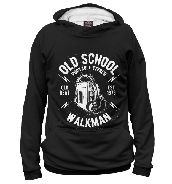 Мужское худи с изображением Old school walkman цвета Белый