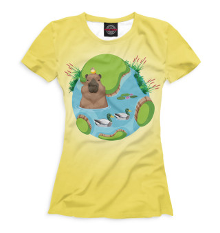 Женская футболка Капибара в пруде