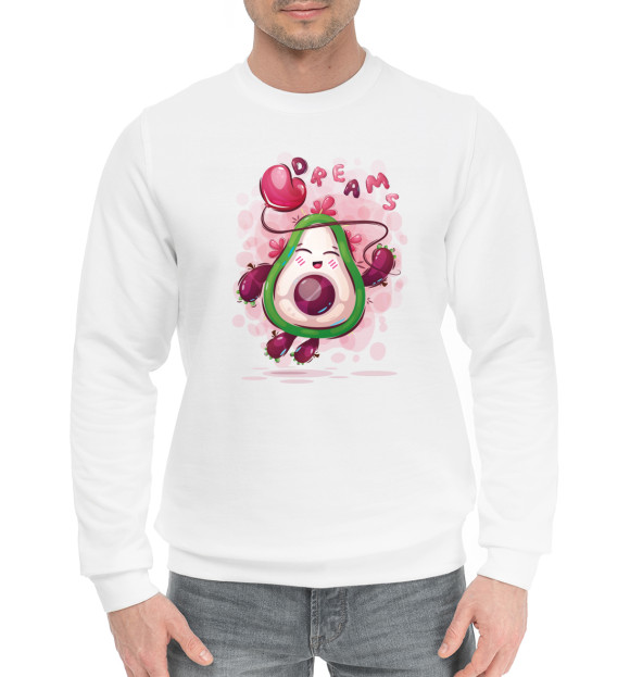 Мужской хлопковый свитшот с изображением Авокадо dream цвета Белый