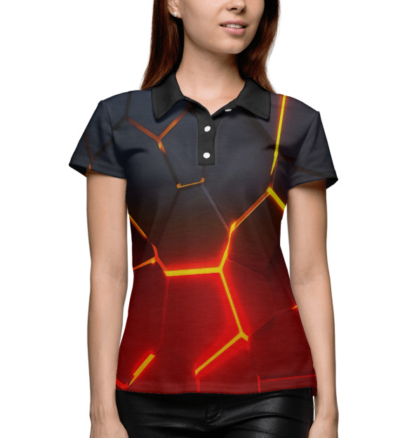 Женское поло с изображением 3D ПЛИТЫ (лава) цвета Белый