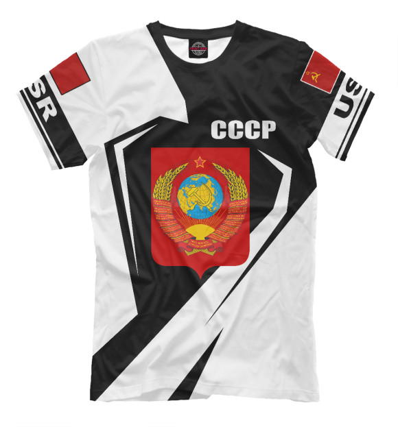 Мужская футболка с изображением USSR надпись на рукавах цвета Белый