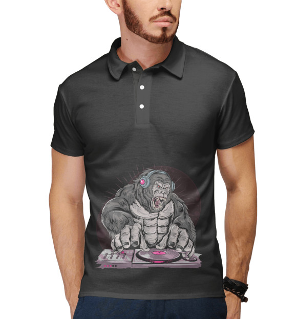 Мужское поло с изображением DJ Gorilla цвета Белый