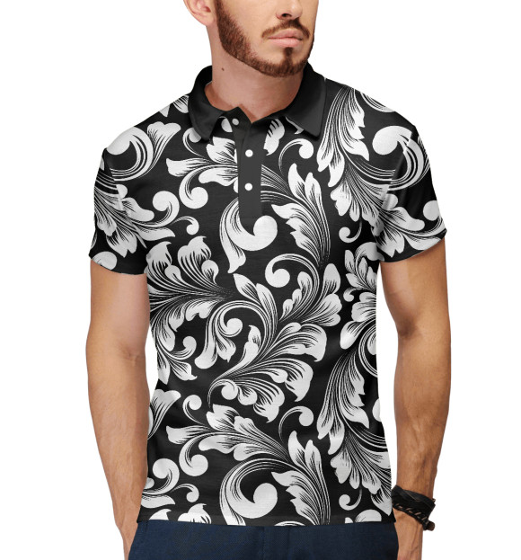 Мужское поло с изображением Природный орнамент цвета Белый