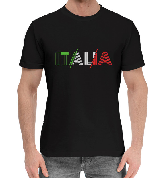 Мужская хлопковая футболка с изображением Italia цвета Черный