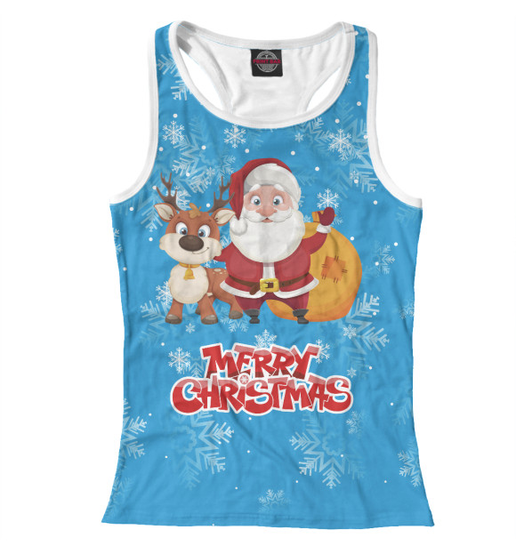 Женская майка-борцовка с изображением Санта с оленем цвета Белый
