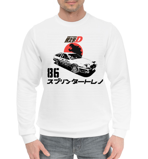 Мужской хлопковый свитшот с изображением Initial D Хачироку цвета Белый