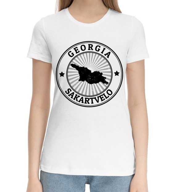 Женская хлопковая футболка с изображением Грузия цвета Белый
