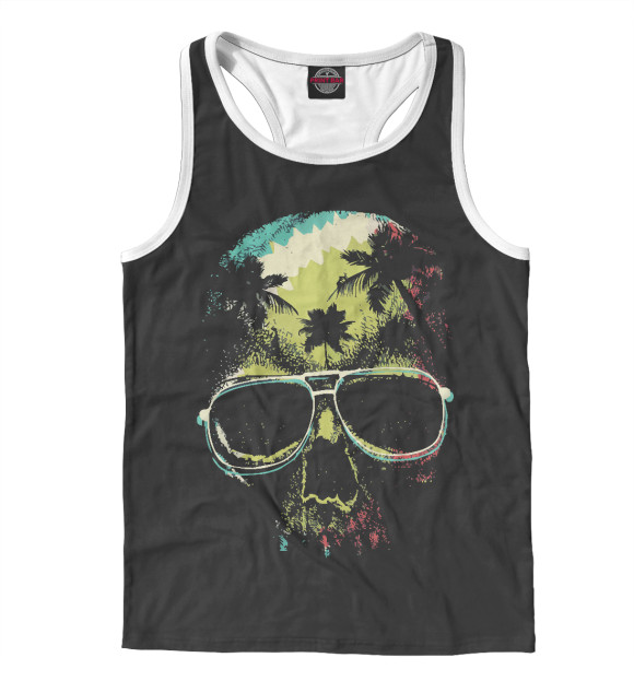 Мужская майка-борцовка с изображением Тропический череп цвета Белый